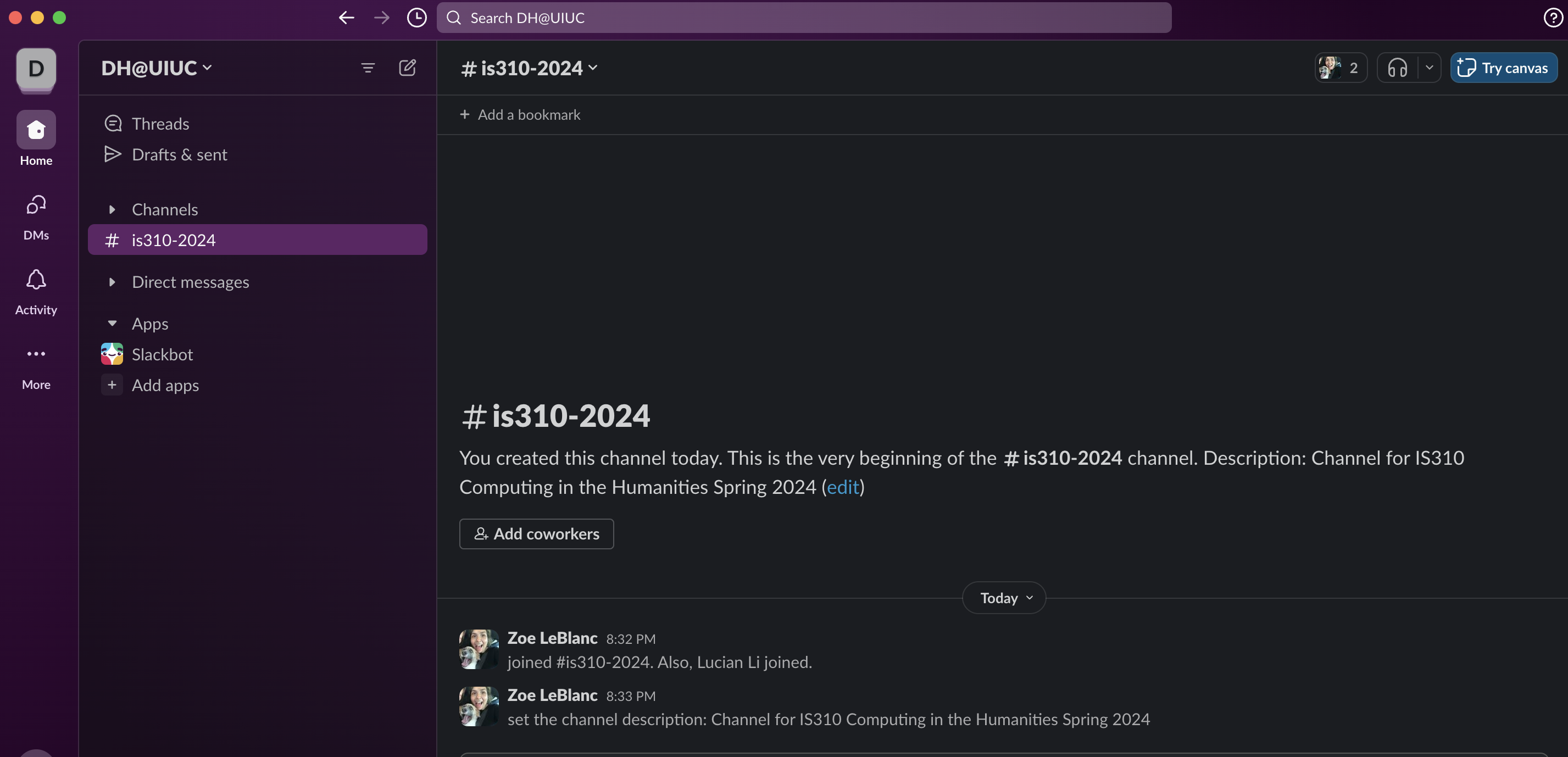 Our Slack Channel on DH@UIUC Slack Team