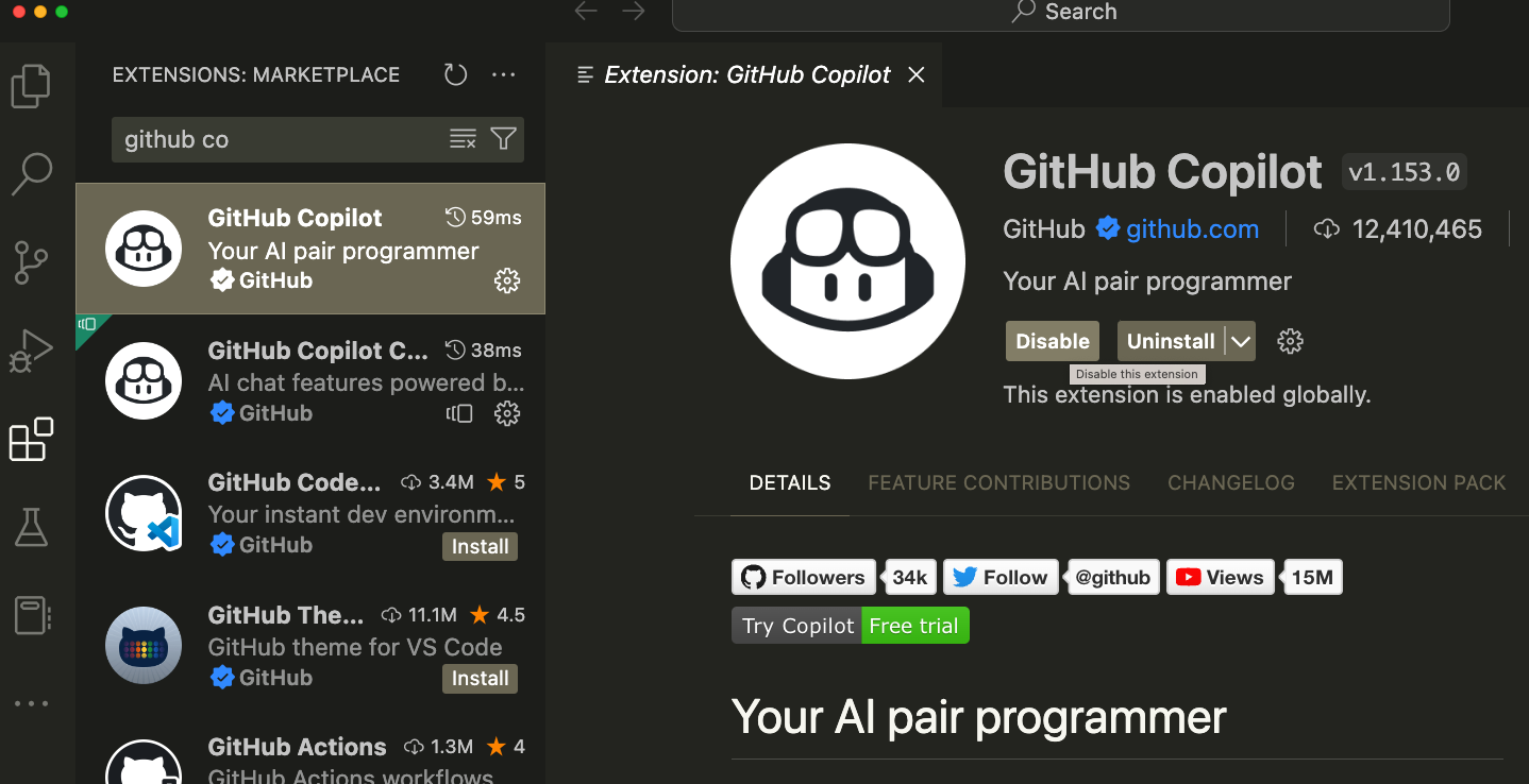 Disable GitHub Copilot